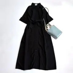 美品☆アマイル リネン レーヨン シャツワンピース ウエストリボン ポケット有り