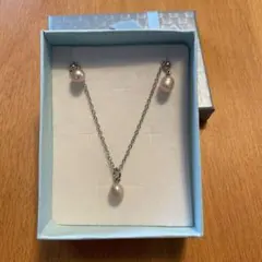 淡水パールネックレス、ピアスセット（ピンクベージュ）