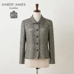 Y384 M ハロッズ ツイード レザー シングル 高見え JKT レディース