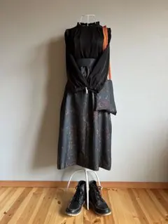 7マルキ大島紬着物リメイクワンピース＆バッグ