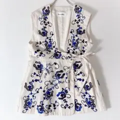 未使用級ꕥサラマリカ 24AW ジーナットコットンツイルエンブロイダリージレ