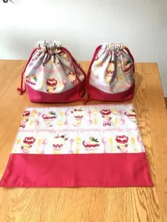 アイスクリーム柄　お弁当袋、コップ袋、ランチョンマットの3点セット