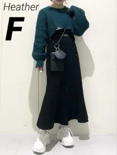 Heather ヘザー　ケーブル極短ニット　おしゃれ　グリーンFサイズ