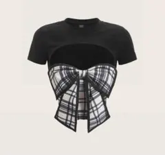 SHEIN ブラック リボン クロップドトップス セット
