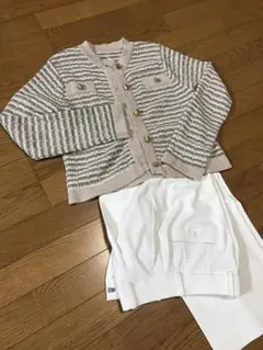 ニットジャケット　　春　秋　Mサイズ相当　ピンクベージュ