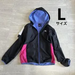 adidas フード付きウィンドブレーカー 黒/ピンク/青　Lサイズ