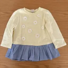 【美品】petit main フラワー刺繍 長袖カットソー 90cm プチマイン