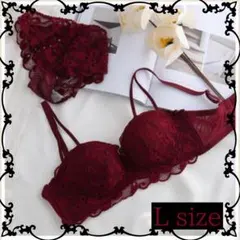 レッド　レースブラショーツセット Lサイズ ノンワイヤー ランジェリー