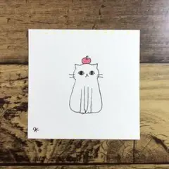 【1201】【白猫の絵】オリジナル手描きアナログイラスト原画　自作創作アート作品