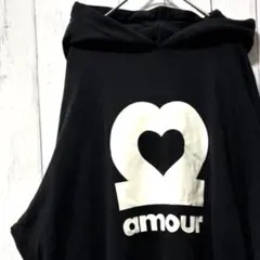 H&M amour ビッグロゴパーカー M 黒 オーバーサイズ ハート