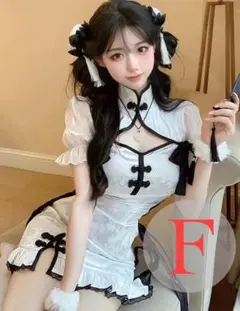 白 ﻿チャイナドレス ミニ丈 韓国風 セクシーコスプレ パーティー衣装ハロウィン