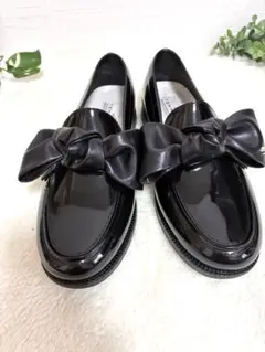 TEMPERATE リボン付き ブラック黒色　レインシューズ36
