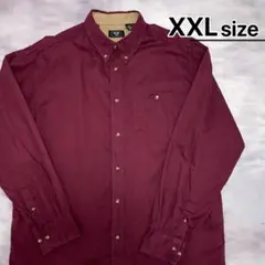 USA古着　ボタンダウンシャツ　長袖　XXL　ワインレッド　赤　無地　コットン