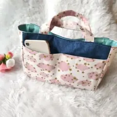 バッグ イン バック / Sトートバッグ (ピンク系 金星 × デニム)