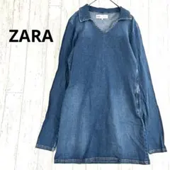 ザラ ZARA デニム スキッパー ミニワンピース【S】チュニック ストレッチ