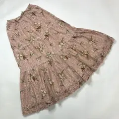 ピンクハウス ピンク系チェック ピコフリル リボン使い スカート