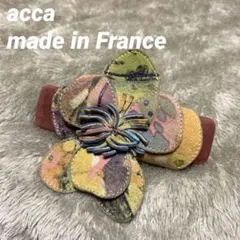 acca アッカ 本革 レザー スウェード ラメ 花 バレッタ France製