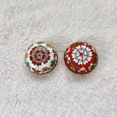 七宝焼　香合　花鳥　扇面形 七宝焼香合花鳥扇面形