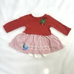 プチジャム Petit Jam 長袖ワンピース 80cm 鳥 刺繍 切替 赤のサムネイル