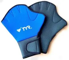 【美品】TYR 高級アクアグローブ M 黒×青 水中トレーニング用