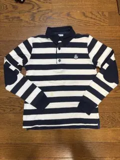 プチバトー　ネイビー白ボーダー　長袖ポロシャツ10ans 140