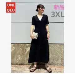 新品 UNIQLO Vネックフレアワンピ ース　半袖　ワンピース　ブラック　黒