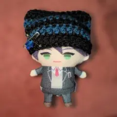 《黒×青》にじぱぺっと ぬい服 10cm 猫耳ニット帽 安全ピン ビーズ 星