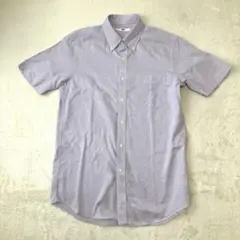 ユニクロ ファインクロスチェックシャツ パープル Ｍ 半袖 ボタンダウン 紫