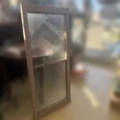 昭和レトロ　アンティーク 木製 テクスチャーガラスドア　窓枠