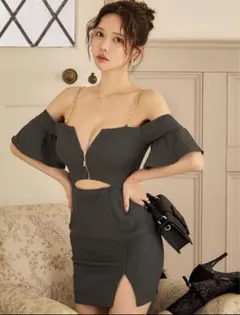 ビジューオフショルフロントジップタイトミニドレス Jewels sugar