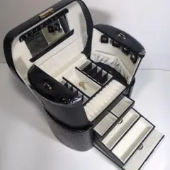 ブラック　ジュエリーボックス アクセサリーケース ミラー付き