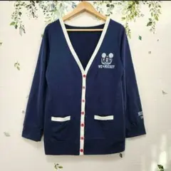 【Disney】ミッキー刺繍 ネイビー長袖カーディガン