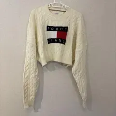 TOMMY JEANS ケーブルニット クロップド丈 ホワイト　美品　コットン