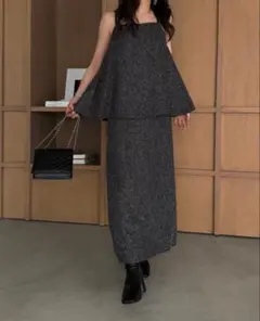 〔美品〕camisole layered cup in mix tweed OP