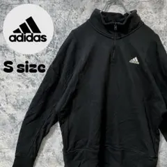 adidasハーフジップパーカートレーナーM裏起毛ボンディング刺繍ロゴスウェット