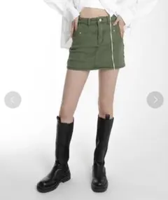 FOLLOWIN ユニークポケットキャロットミニスカート カーキ Mサイズ