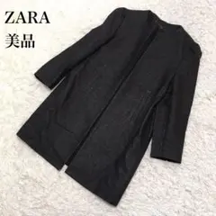 ZARA ザラ コート ノーカラー ブラック L U152のサムネイル