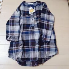 シャツワンピース　長袖　キッズ　青チェック　　　120