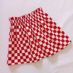 ギャザーたっぷりスカート 120cm レッドチェッカーフラッグ ダンス JS