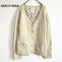 HUG O WAR ウール混 小花柄 ベージュ ニットカーディガン ガーリー