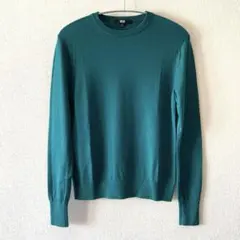 ユニクロ　エクストラファインメリノクルーネックセーター　グリーン　Sサイズ