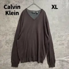 カルバンクライン ニット セーター 薄手 茶 Vネックニット 定番 【8000】