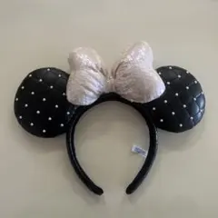 ディズニーカチューシャ ブラック キルティング パール　ミニーマウス