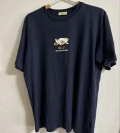 Tシャツ 紺 猫 プリント 半袖・XL