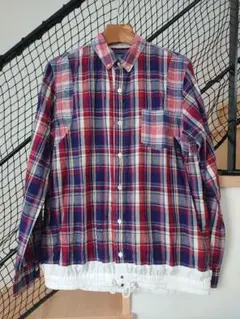 【美品】 sacai サカイ 長袖シャツ チェック 切替 ドローコードのサムネイル