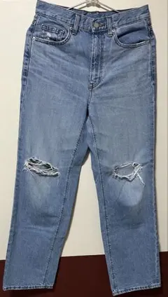 GUダメージデニム ハイウエスト ライトブルー