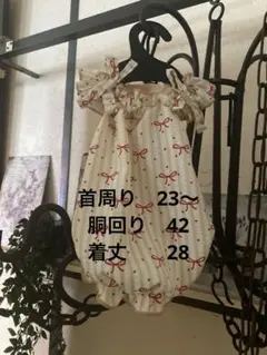 犬服♡ハンドメイド♡リボン柄♡キャミバルーンワンピース♡ベージュパイピング