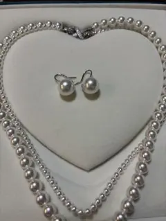 S925留め具　本真珠(核入)ダブルネックレス(4+8mm) 鑑定書有　ピアス有