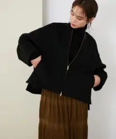ROPE カシミヤ混プレミアムウール　ジップブルゾン ブラック 36のサムネイル