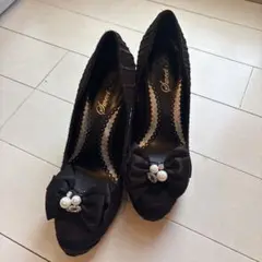 Sweet D ブラック パンプス リボン付き